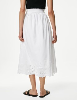 Pure Cotton Broderie Midi Skirt