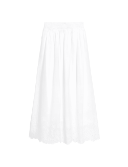 Pure Cotton Broderie Midi Skirt