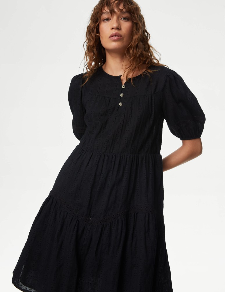 Pure Cotton Pintuck Mini Waisted Dress