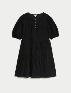 Pure Cotton Pintuck Mini Waisted Dress