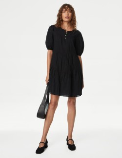 Pure Cotton Pintuck Mini Waisted Dress