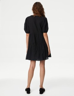 Pure Cotton Pintuck Mini Waisted Dress