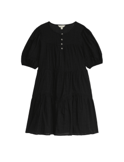 Pure Cotton Pintuck Mini Waisted Dress