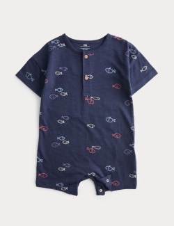 Pure Cotton Jersey Navy Fish Romper (0-3 Yrs)