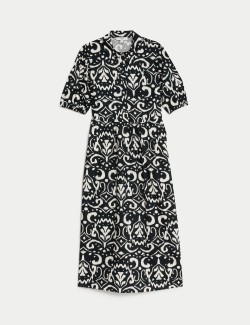 Pure Cotton Printed Midi Shirt Dress