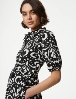 Pure Cotton Printed Midi Shirt Dress