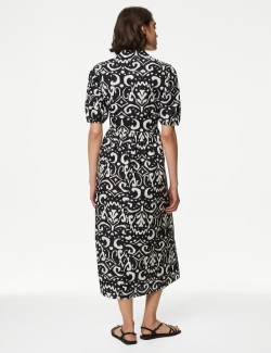 Pure Cotton Printed Midi Shirt Dress