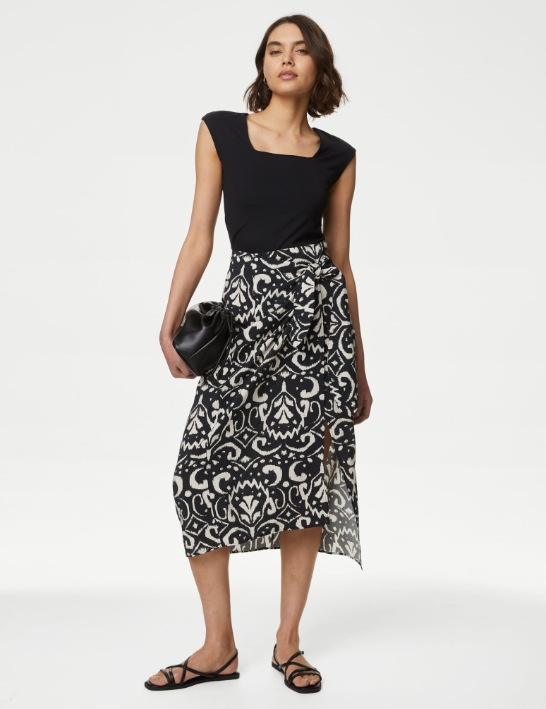 Printed Midi Wrap Skirt