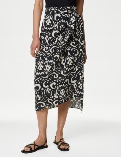 Printed Midi Wrap Skirt