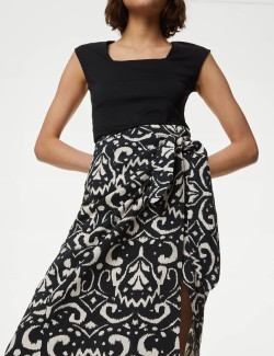 Printed Midi Wrap Skirt