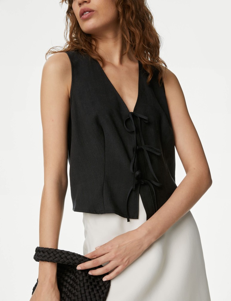 V-Neck Tie Front Blouse