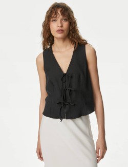 V-Neck Tie Front Blouse