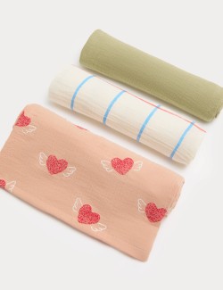 3 Pack Pure Cotton Patterned Muslins