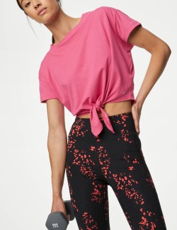 Scoop Neck Tie Front Relaxed Cropped Top