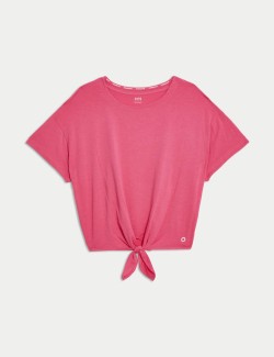 Scoop Neck Tie Front Relaxed Cropped Top