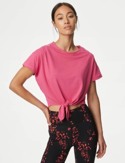 Scoop Neck Tie Front Relaxed Cropped Top