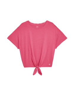 Scoop Neck Tie Front Relaxed Cropped Top