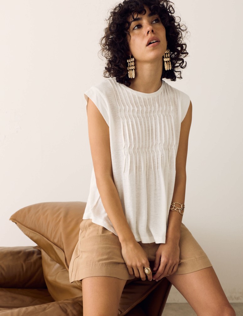 Plisovaný top ze směsi lnu