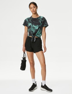 Modal Blend Printed Tie Front Crop T-Shirt