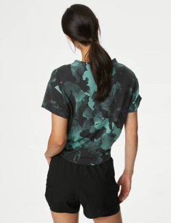 Modal Blend Printed Tie Front Crop T-Shirt