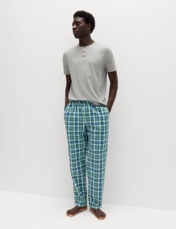 Károvaná pyžamová souprava z čisté bavlny s rozhalenkou