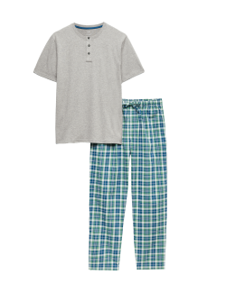 Károvaná pyžamová souprava z čisté bavlny s rozhalenkou