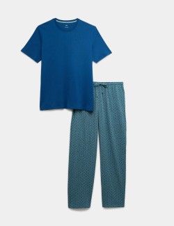 Souprava pyžamového topu s geometrickým potiskem a vysokým podílem bavlny