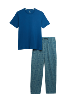 Souprava pyžamového topu s geometrickým potiskem a vysokým podílem bavlny