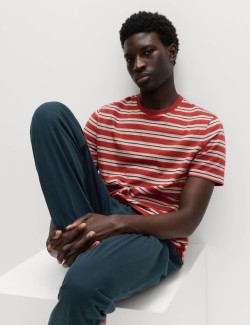 Texturovaná pyžamová souprava s proužky z čisté bavlny