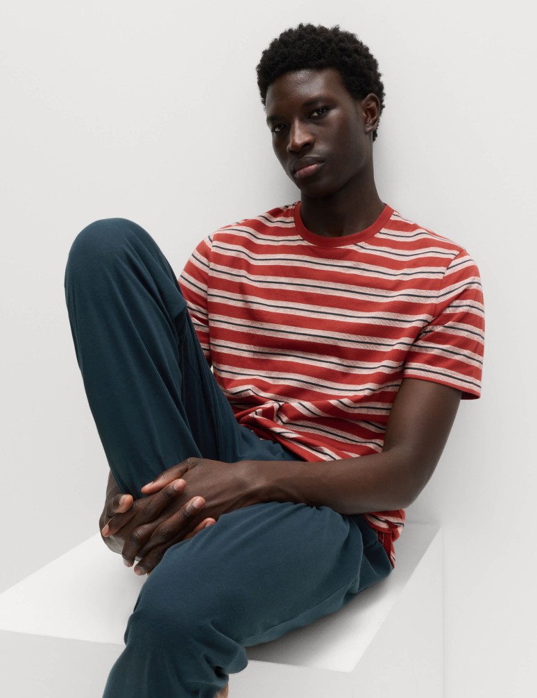 Texturovaná pyžamová souprava s proužky z čisté bavlny