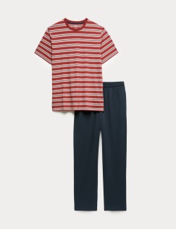 Texturovaná pyžamová souprava s proužky z čisté bavlny