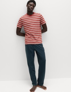 Texturovaná pyžamová souprava s proužky z čisté bavlny