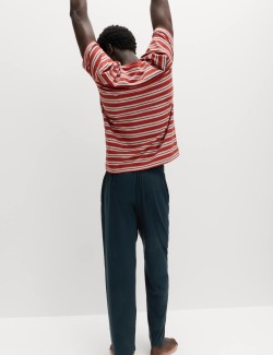 Texturovaná pyžamová souprava s proužky z čisté bavlny