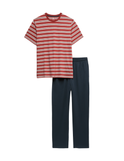 Texturovaná pyžamová souprava s proužky z čisté bavlny
