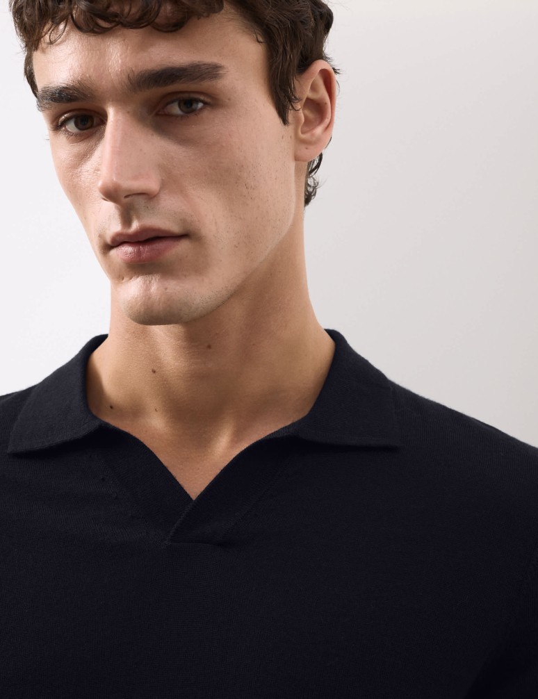Pure Extra Fine Merino Wool Knitted Polo Shirt