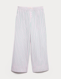 Poplin Striped Wide Leg Pyjama Bottoms