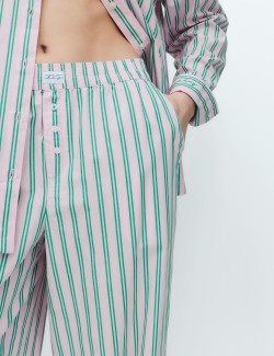 Poplin Striped Wide Leg Pyjama Bottoms
