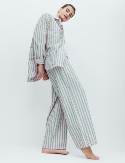 Poplin Striped Wide Leg Pyjama Bottoms