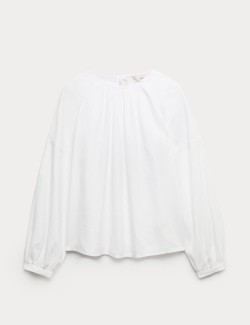 Linen Rich Round Neck Blouse