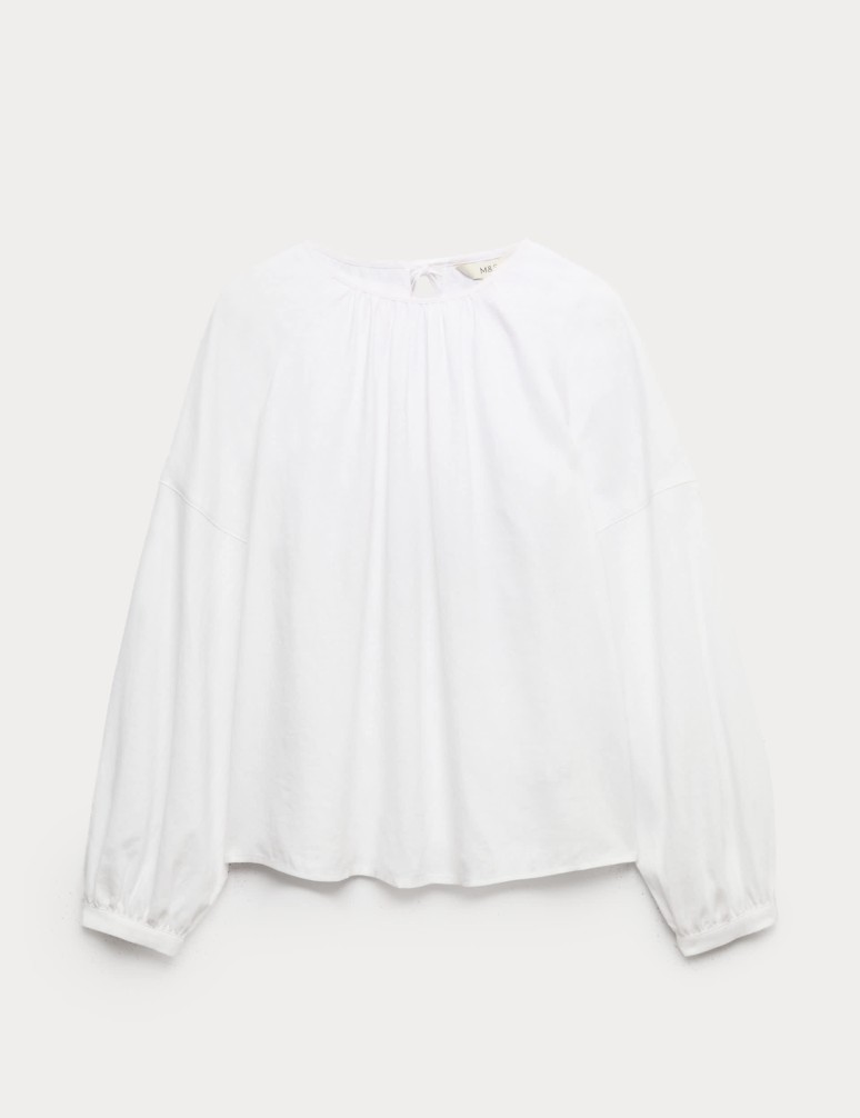 Linen Rich Round Neck Blouse