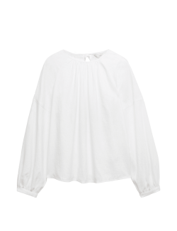 Linen Rich Round Neck Blouse