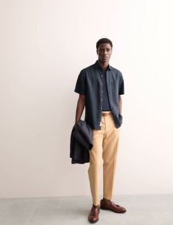 Regular Fit Luxury Linen Cotton Blend Short Sleeve Shirt