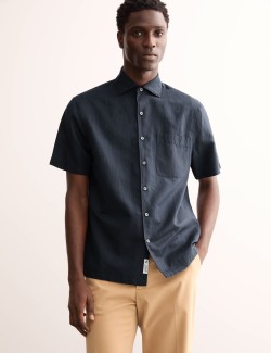 Regular Fit Luxury Linen Cotton Blend Short Sleeve Shirt