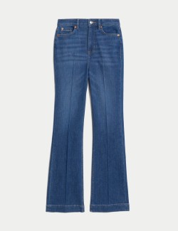 High Waisted Crease Front Slim Flare Jeans