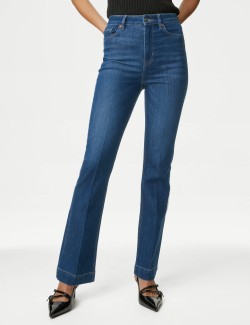 High Waisted Crease Front Slim Flare Jeans