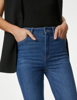 High Waisted Crease Front Slim Flare Jeans