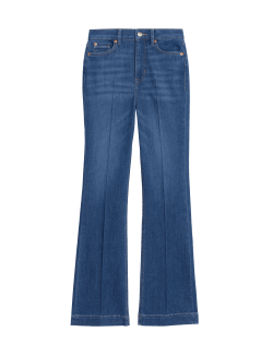 High Waisted Crease Front Slim Flare Jeans