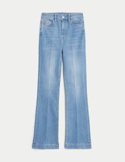 High Waisted Crease Front Slim Flare Jeans