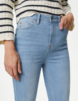 High Waisted Crease Front Slim Flare Jeans