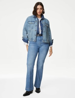 High Waisted Crease Front Slim Flare Jeans